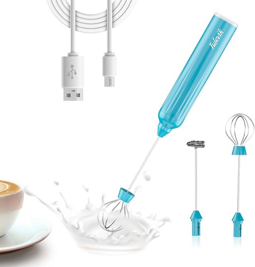 Milk Frother - Skiennix Handheld Electric Whisk with 3 Speeds & USB Rechargeable - Mini Blue Frother for Coffee, Latte & Cappuccino