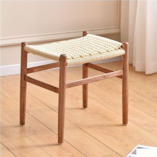 GOIPNGPK Hand Woven Stool, Solid Wood Square Stool, Simple Vanity Stool, Modern Small Stool Suitable for Living Room, Bedroom, Kitchen, Office(Brown)
