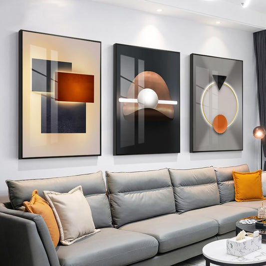 ARTFEB Large Framed Bright Modern Wall Art for Living Room Bedroom Office Abstract Gray Wall Painting 3 Piece Set Wall Decor (Black, 24" X 32" X 3 pieces)