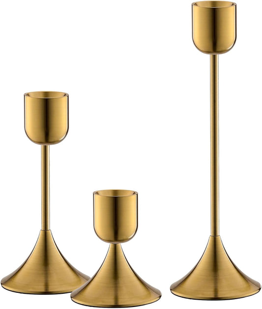 Skiennix Candle Holder - Heavy Base for Elegant Room DÃ©cor | Shiny Copper, 3-Piece Set