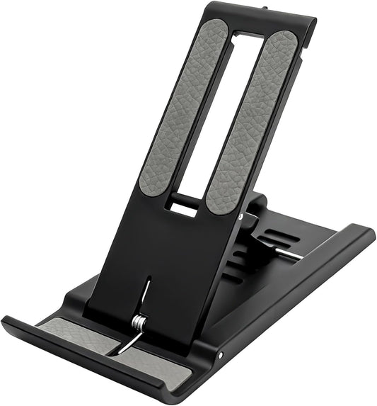 Attkryy Compact Adjustable Foldable Phone Stand for Desk - Black, Mini Mobile Holder for iPhone, Kindle