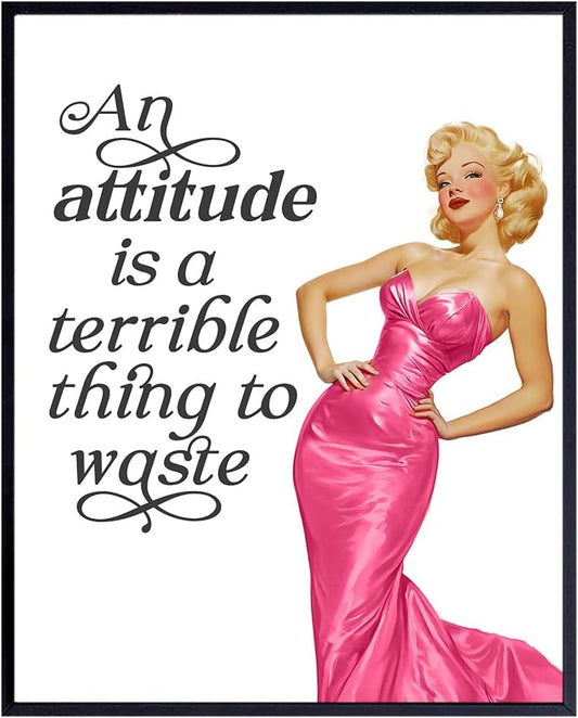 Skiennix Trendy Aesthetic Wall Decor | Pink Vintage Retro Art with Funny Quotes for Chic Home & Bedroom
