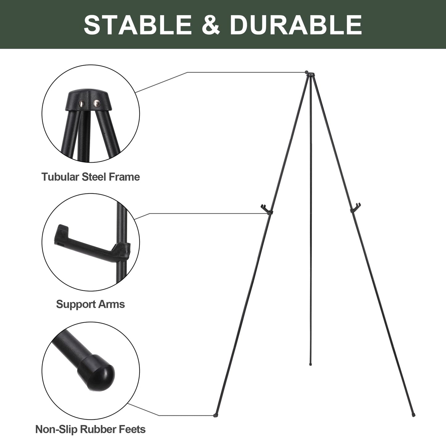 DANMO Easel Stand for Wedding Sign Poster 63'' Instant Display Easel for Floor Adjustable Metal Art Easel Black