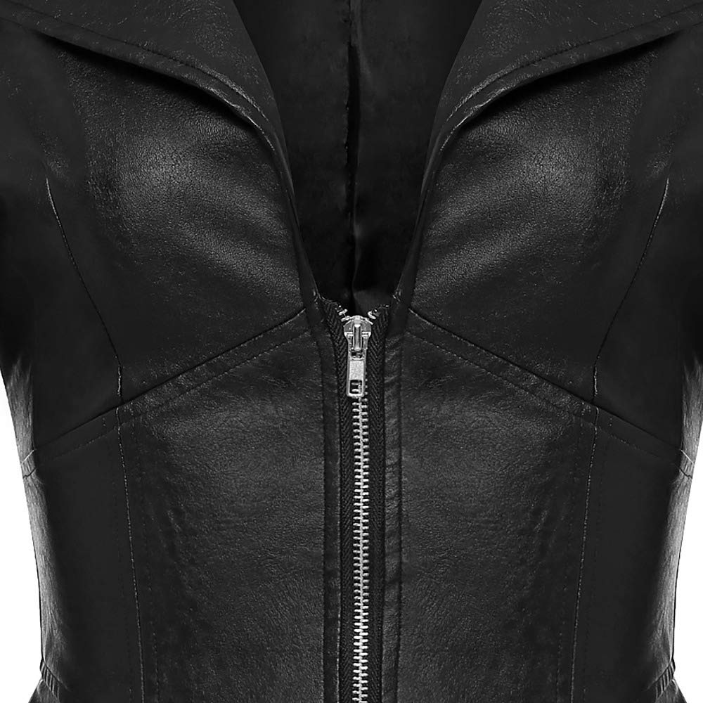 lovecarnation Women's Fashion Perfectly Shaping Zip Up Long Sleeves Faux Leather Biker Jacket Black LL/M 885