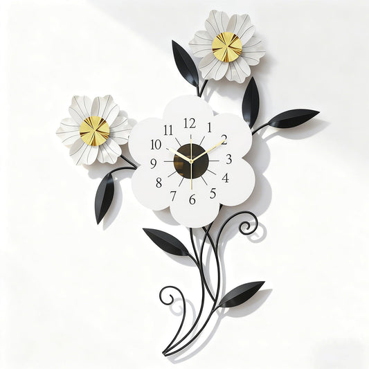LIYUANSI Artistic Flower-Shaped Wall Clock, Modern Minimalist Metal Wall Decor for Living Room, Bedroom, Office, 24"x34.5" Elegant Petal Design, Silent Quartz Movement