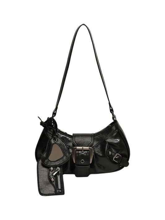 GORGLITTER Women's Y2k Shoulder Bag Buckle Western Vintage Hobo Pu Leather Handbags with Coin Purse Black One Size