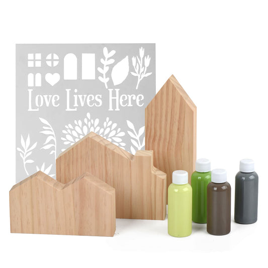 Impresa Wood Table Top House Painting Kit - Vibrant Acrylic Paint Set & Art Supplies - Floral Stencils for Wood House Painting - DIY Craft Kit for Home & Table Decor - 2 Fl Oz Bottles