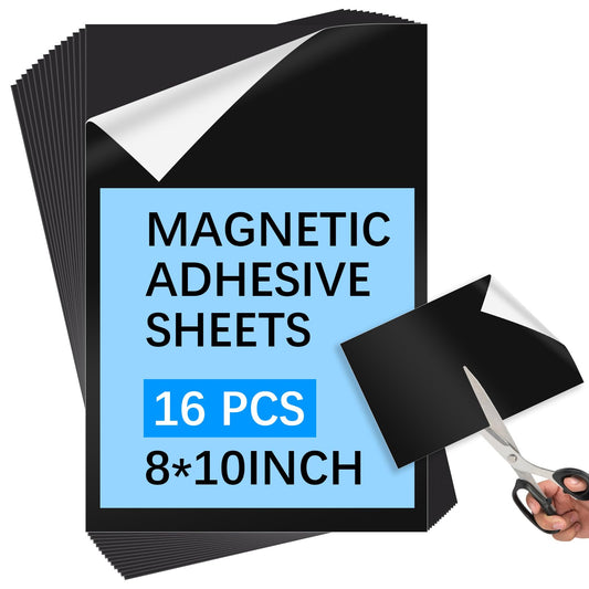 AiDiYGECO 16pcs Cuttable Magnetic Sheets with Adhesive Backing 8X10 INCH Flexible Peel and Sticker Magnet Sheets for Crafts (8X10 INCH)
