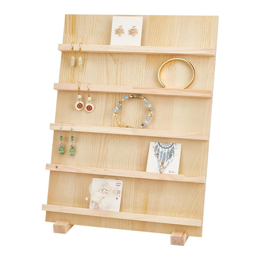 PH PandaHall 5-Tier Wood Earring Card Holder, Rustic Earring Display Stand Retail Jewelry Display Rack Portable Showcase With Slots For Selling Earring Craft Showing Exhibition Jewelry Storage