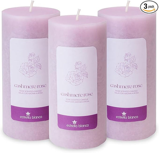 Cashmere Rose Pillar Candles (3-Pack) ??Elegant Rose-Scented Candles for Home, Long Lasting & Non-Toxic ??Giftable Set for Relaxation & Decor
