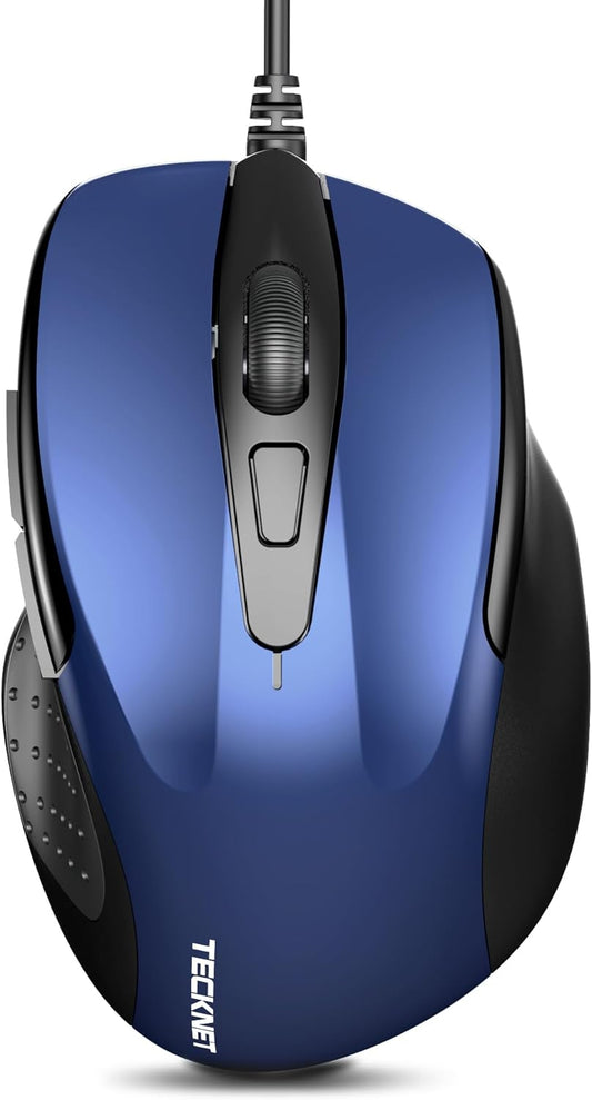 TECKNET 6-Button 4 5FT USB Wired Mouse, Corded Computer Mouse with Adjustable DPI, Optical Computer Mice with Ergonomic