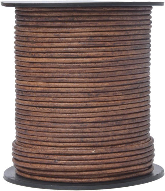 Xsotica Xsotica 25 Meter Real/Genuine Round Leather Cord for Jewelry Making, Leather Strips & Strings for Necklaces, Bracelets, Braiding, Crafts (Brown Antique Natural, 2mm)
