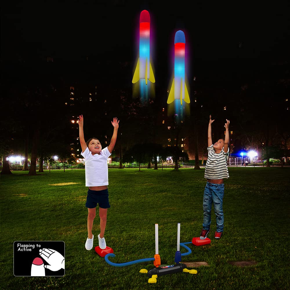 BananMelonBM Rocket Launcher for Kids, Outdoor Duel Game Foam Jump Rocket Launcher Toy with 8 Flashing Foam Rockets for 5, 6, 7, 8 Ages Boys or Girls Birthday Toy & STEM Gifts