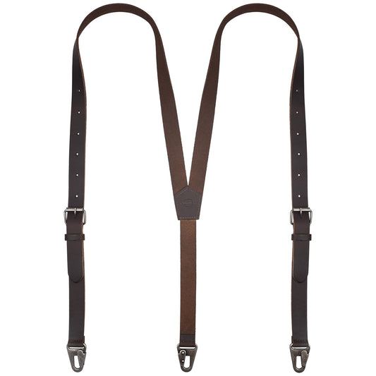 NUTUCH Grain Leather Suspender for Men | Y Design Suspenders | Leather Braces Western | Heavy Duty adjustable Dress Suspender | Men Suspenders for Jeans Dress Pants(Dark Brown Vintage)