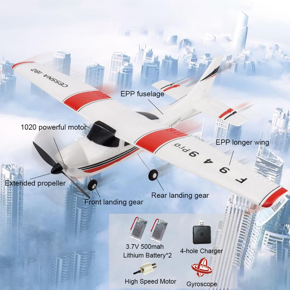 Park10 Toys RC Airplane F949pro RC Plane 1020 Motor 3CH 2.4GHZ EPP RC Plane for Adults CESSNA-182 3D6G Gyroscope RTF RC Glider Planes with 2 Batteries Replaceable Parts (2BSL)