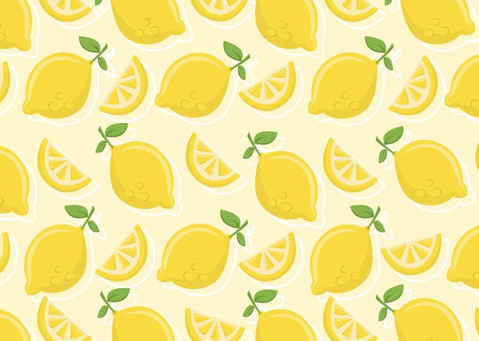 CORFOTO 7x5ft Summer Fabric Lemon Pattern Backdrop Yellow Lemons Slices Green Leaves Citrus Pattern Photography