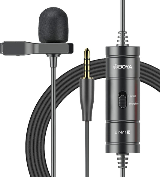 BOYA BY-M1S Professional Lavalier Lapel Microphone Omnidirectional Condenser Mic for iPhone Android Smartphone DSLR