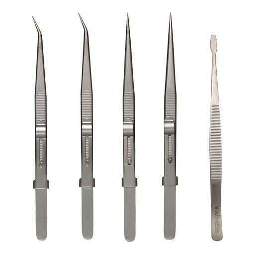 Tweezers, 5Pcs Precision Tweezers Set - Anti - Static Stainless Steel Tweezers for Electronics, Jewelry Making, Medical and Laboratory Work, Craft, Model Building, Soldering, Watch, Car Repair, Etc
