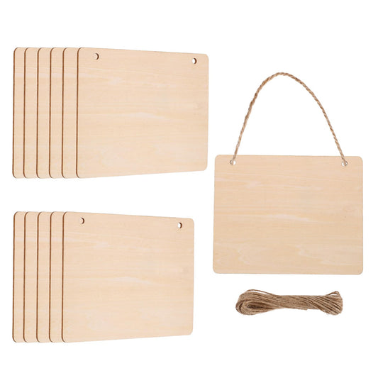MECCANIXITY Unfinished Hanging Wood Sign Blank with Ropes 6"x5" Unfinished Wood Crafts Boards Wooden Plaques for Crafts DIY Painting Burning Carving Door Wall Decoration, Style 6, Pack of 12