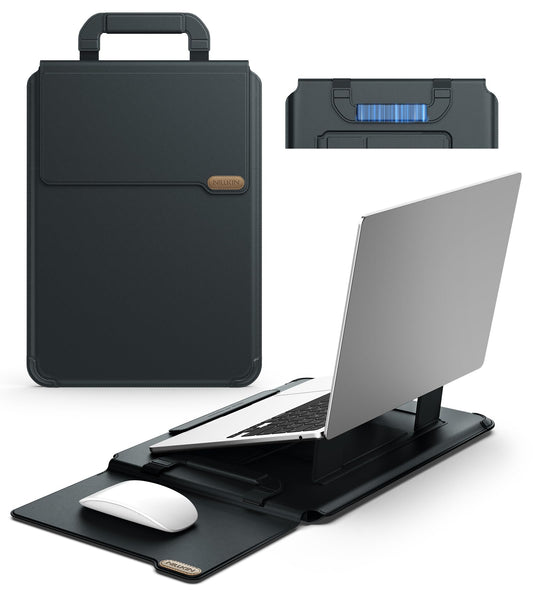 Nillkin 16 inch Laptop Sleeve with Handle (4-in-1), 2 Stand Modes, MacBook Sleeve with Adjustable Stand & Mouse Pad, Slim Laptop Case 16 inch for Samsung/Surface/HP/Chromebook/Dell 13-16'', Black