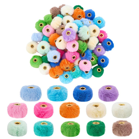 PH PandaHall 84pcs Pom Pom Beads for Pen Making, 14 Color Soft Pen Focal Beads 20mm Decorative Cute Plush Ball Bead Pompom Fuzzy Spacer Bead for Keychain Bracelet Christmas DIY Craft Jewelry Making