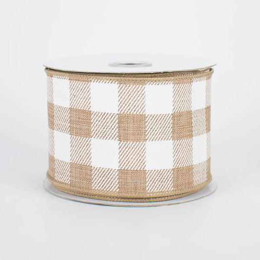 Tan Plaid Wired Edge Ribbon - 2 1/2" x 10 Yards, Mother's Day, Father's Day, Wreath, Rustic Farmhouse, Country Style, Wedding Decoration, Birthday, Anniversary, Gift Bows, DIY, Crafts, Fall, Christmas