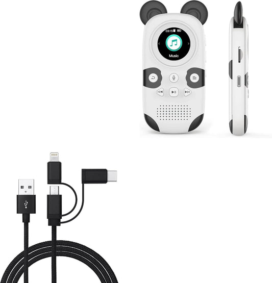 BoxWave MP3 3-in-1 Cable Compatible with RUIZU Kids Bluetooth Player - AllCharge Cable - Jet Black
