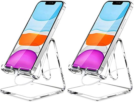 Crpich Phone16 15 14 13 12 11 2 Pack Acrylic Cell Phone Stand, Portable Phone Holder, Clear Phone Stand for Desk