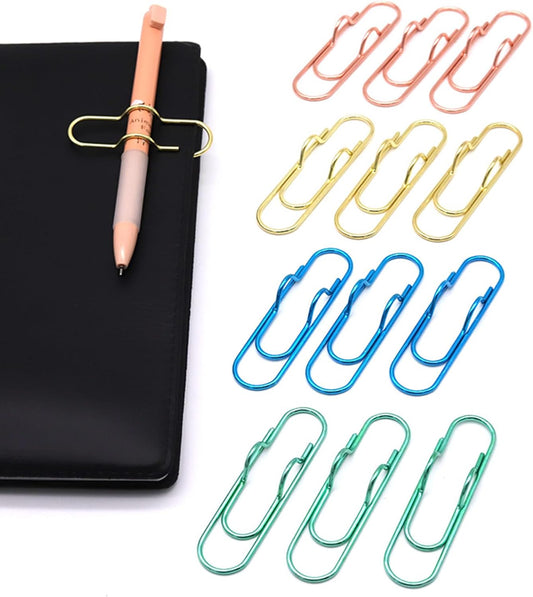 Skiennix 12-Pack Pen Holder Clips - Versatile Loop Holders for Notebooks & Journals | 3 Gold, 3 Rose Gold, 3 Blue, 3 Green
