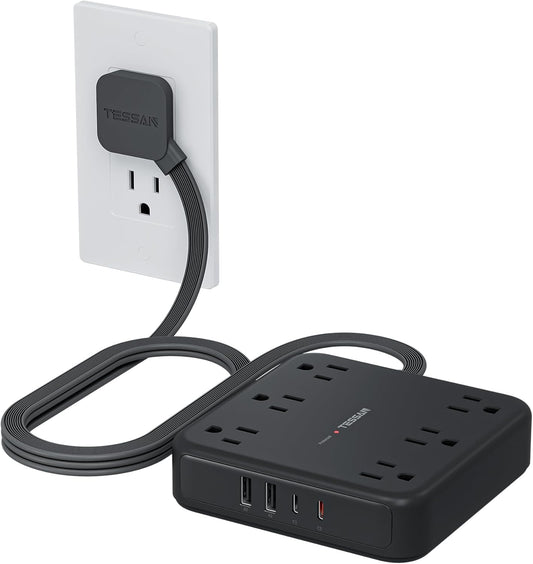 TESSAN 5Ft 6 4 (2 2100 Black Extension Cord with Multiple Outlets, Surge Protector Power Strip with Outlets and USB