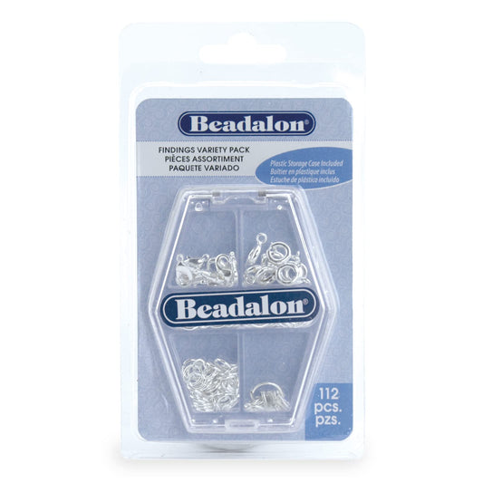 Beadalon Silver Plated Findings Variety Pack for Jewelry Making - 112 Pcs with Jump Rings, Spring Ring Clasps, Lobster Clasps in Convenient Storage for DIY Jewelry Repair and Design