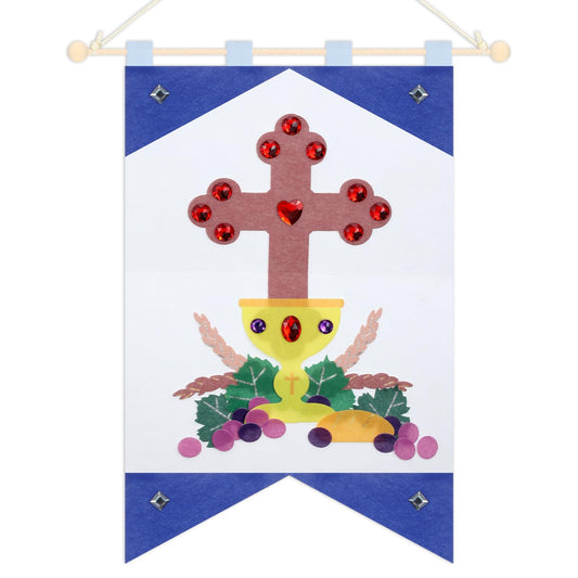 Hillsuren First Communion Banner Kits 12 x 18 Inches Felt Holy Communion Banner Kits First Communion Gifts Sunday School DIY Arts and Crafts Kit