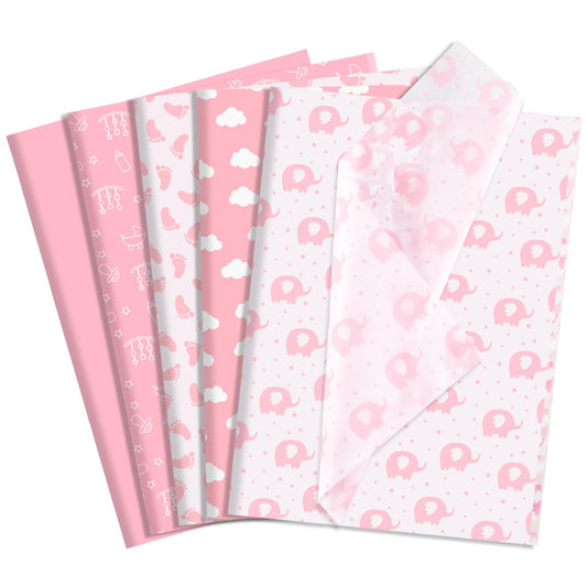 woric 120 Sheets Pink Tissue Paper Bulk Baby Shower Tissue Paper with Cute Design for Gift Bags DIY Crafts Baby Shower Girls Birthday, 14 x 20 Inch