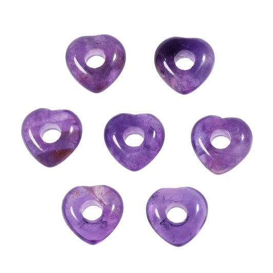 SUNYIK 12pcs 5mm Heart Large Hole Beads for Jewelry Making, Purple Amethyst Crystal Love Heart Loose Beads Fits Macrame Bracelet Braids Hair DIY Craft
