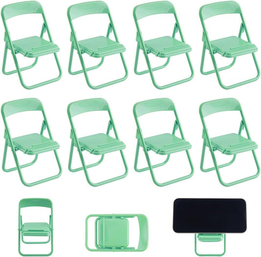 CRASPIRE 8Pcs Mini Folding Chair Phone Stand Holder Desktop Foldable Green Candy Color Lazy Funny Cute Cell Mobile