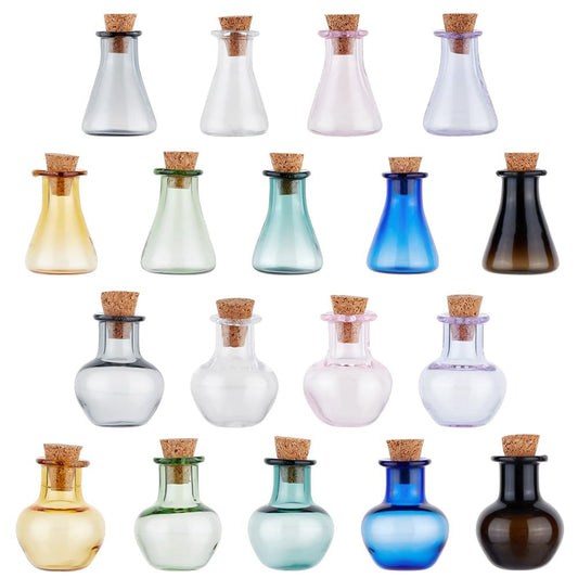 PH PandaHall 18pcs Colored Tiny Spell Jars, 2 Sets Mini Glass Bottles Mini Potion Bottles Wishing Bottle Vials with Cork Stopper for Wedding Birthday Party Decoration Halloween DIY Crafts Supplies