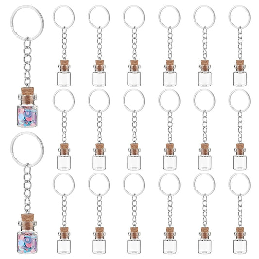 UNICRAFTALE 20Pcs Mini Glass Bottles 2ml Glass Vials with Corks Lids Clear Spell Jars with Metal Keychain Tiny Jars with Lids Message Potion Bottles for DIY Wedding Favors Party Home Decoration
