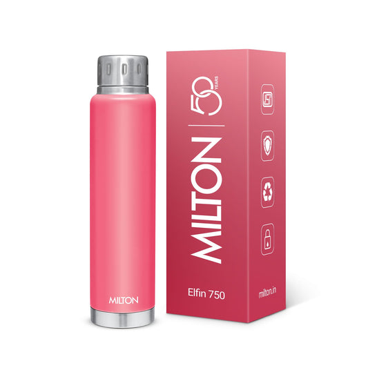 MILTON Thermos Insulated Water Bottle 25 oz (750 ml) Stainless Steel Double walled vacuum flask for 24 Hours Hot and Cold Drinks, Leak Proof for Travel, Office, Gym, Elfin 750 Pink