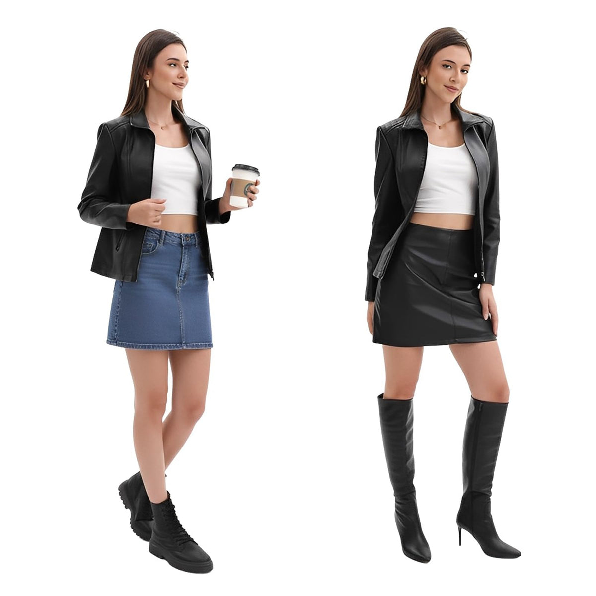 CHIGUO Faux Leather Jacket for Women Motorcycle Fashion Zip Up Coat Trendy Going Out Jackets (Black,X-Large)