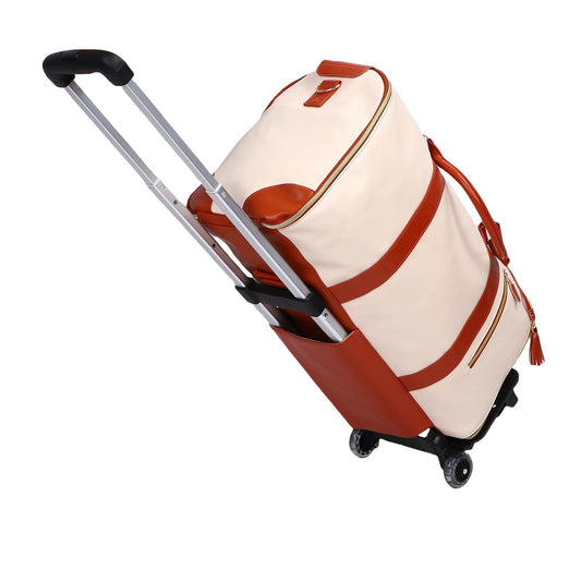 Fabater Travel Bag with Detachable Trolley, 40L Large Capacity water proof Rolling Garment Duffel Bag, with Leather Handle and Shock Absorbing Wheels, for Business Trip and Weekender (Beige)