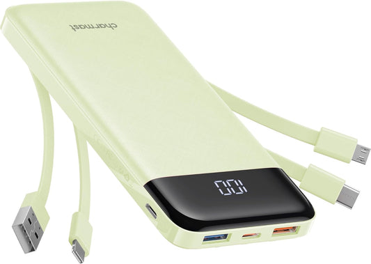charmast 10000mAh Pack 6 3 3A Portable Charger with Built in Cables, Power Bank with Cords Wires, Slim Travel Battery