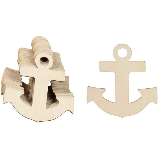 Genie Crafts Wooden Anchor Cutouts - 3.7 x 3.5 in Pack of 24 Unfinished Plywood - Craft Wood Supplies for DIY Painting & Nautical Decor - for Pirate Craft Projects