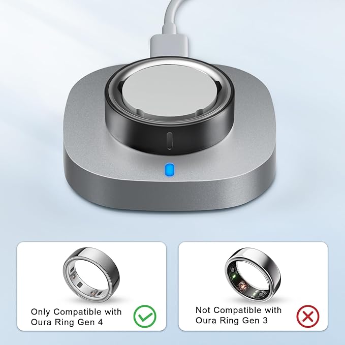 Compatible with Oura Ring Gen 4 Charger Size 6, Fast Charging Dock with USB-C Cable
