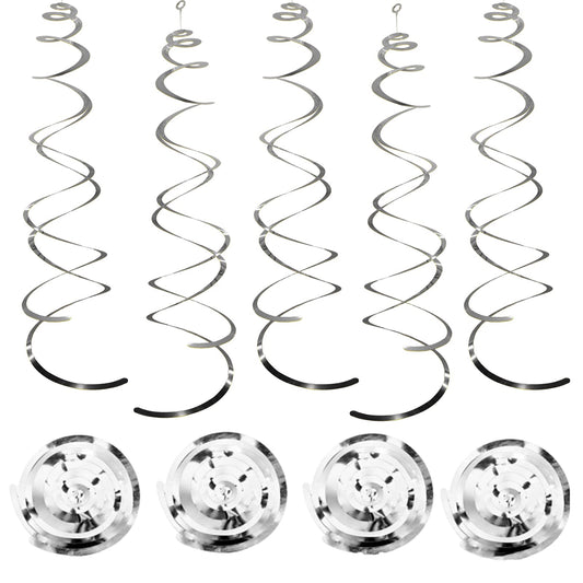 30 Pcs Silver Hanging Swirl Party Decorations,Sparkle Silver Birthday Ceiling Decorations,Streamers for Wedding Party Anniversary Graduation Christmas (Silver)