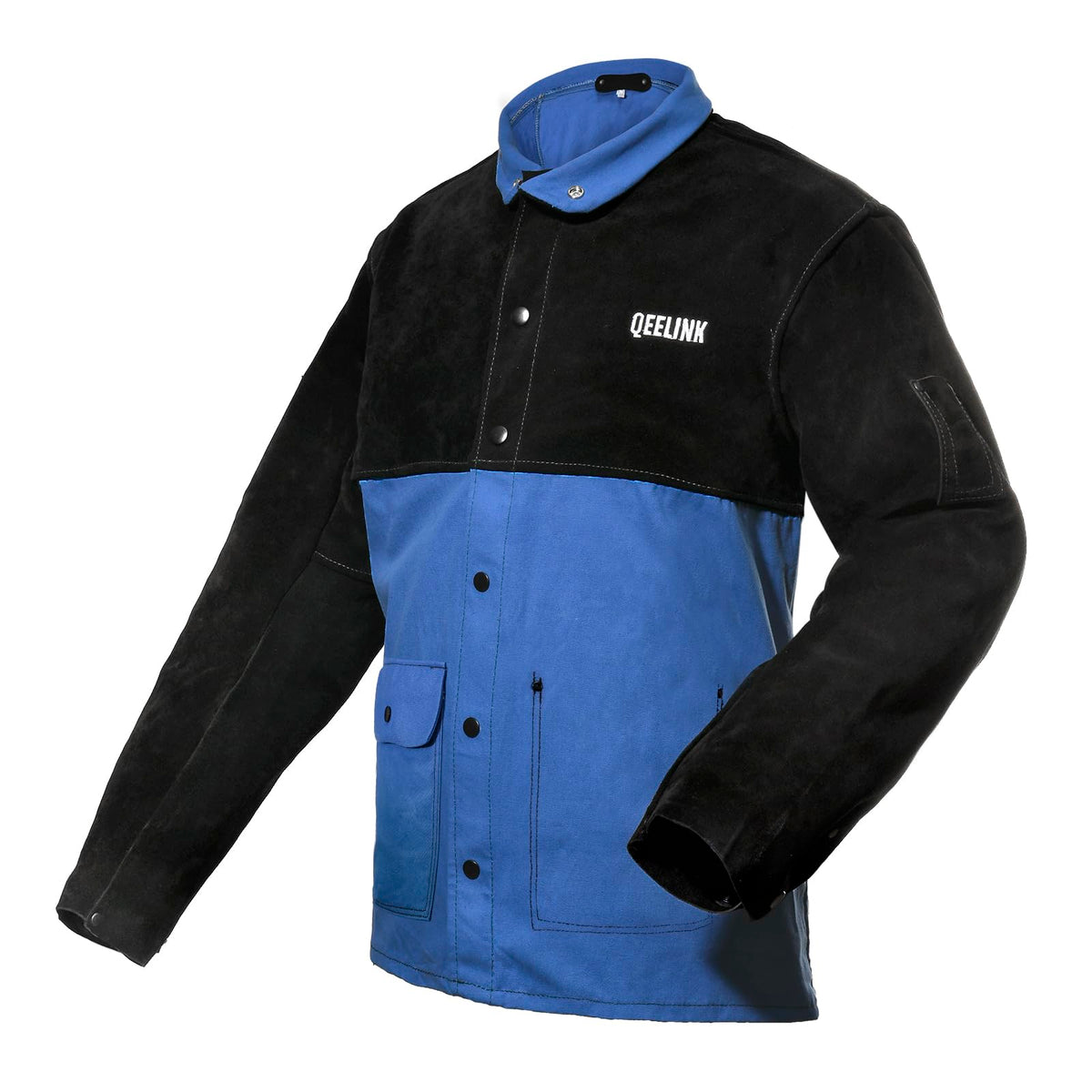 QeeLink Welding Jacket Split Leather Sleeves | Premium Flame Resistant Cotton Body Hybrid Welder Jackets Clothes, 2XL