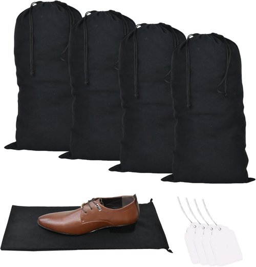 GONGKANGYUAN Shoe Bags for Travel - 4 Pack Flannel Drawstring Pouches for Men & Women