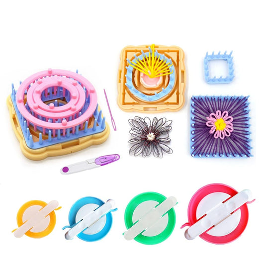 Ayasee Weaving Loom Kit, Flower Knitting Loom Kit, Frame Looms, Knitting Wool, Round/Square Knitting Looms Craft Kit Multi Color (Flower Maker + Pom Maker)