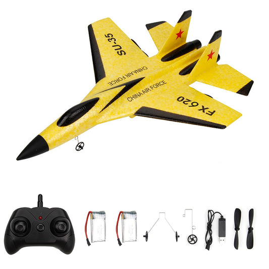 GoolRC FX620 RC Airplane, 2.4GHz Remote Control Airplane, 2 Channel RC Plane, SU-35 RC Glider EPP Aircraft Model with 3-Axis Gyro, Outdoor Flight Toys for Teens and Adults with 2 Battery (Yellow)