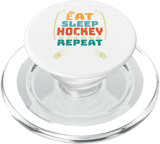 Couscous Eat Sleep Hockey Repeat funny retro vintage PopSockets MagSafe PopGrip for iPhone