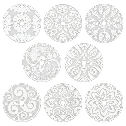 BENECREAT 8PCS Acrylic Spinning Control Tool, 2.2inch Flat Round Whorl Drop Spindle Kit Diz for Roving Felting, Crochet and General Crafts, Hole: 5mm and 2.5mm and 8mm